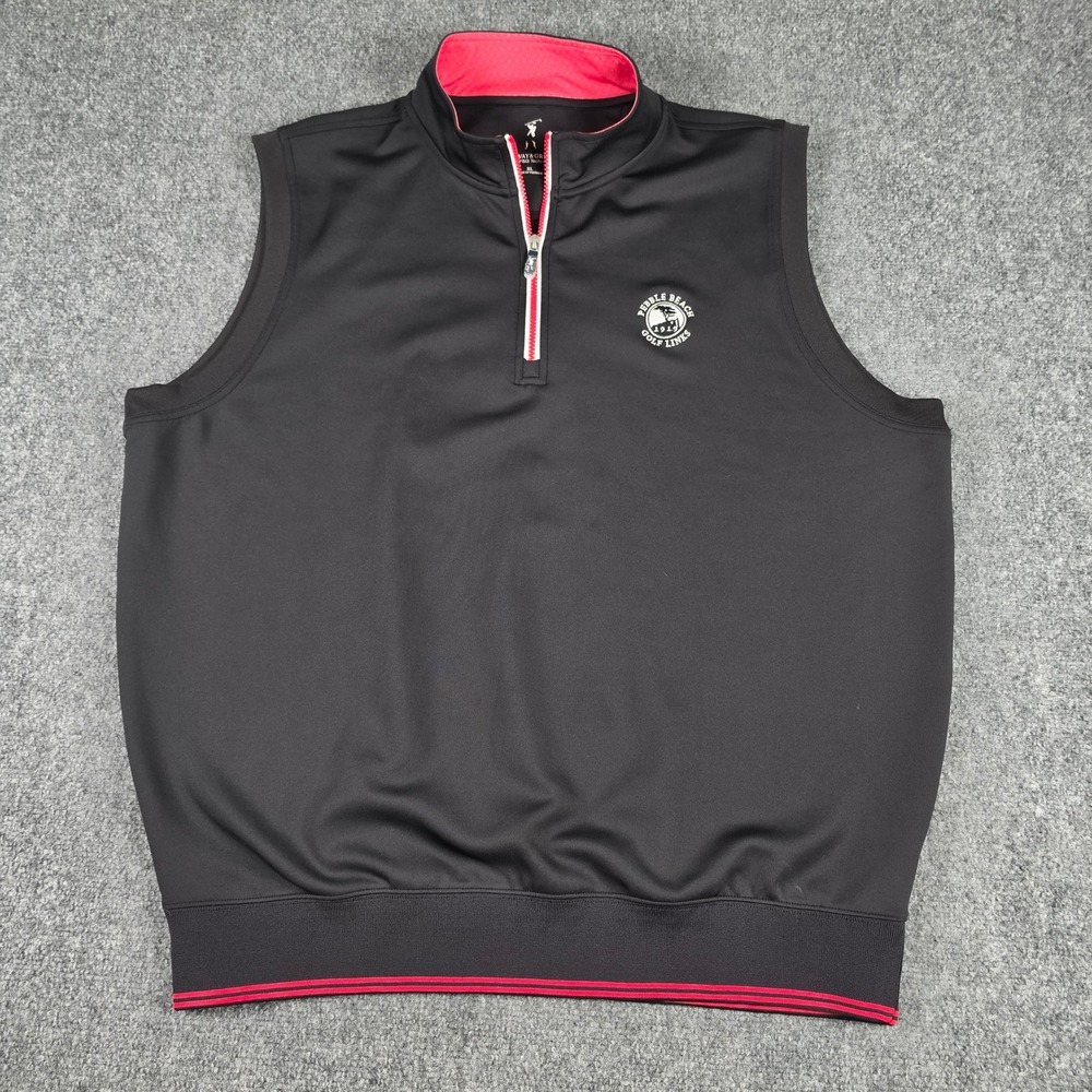 F&G Tech Golf Vest Mens XL Black Pebble Beach Quarter Zip Golf Performance NEW